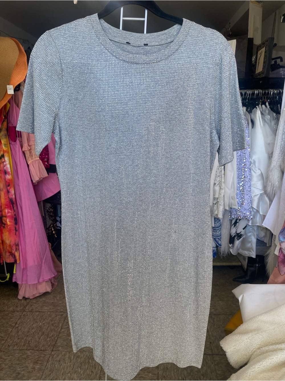 Silver Sparkle Short Sleeve Shift Dress